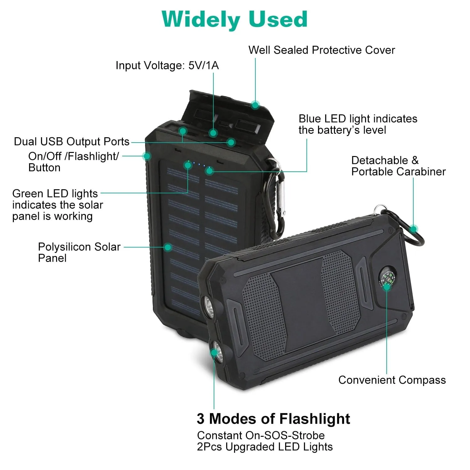 10000mAh Solar Power Bank External Battery Pack