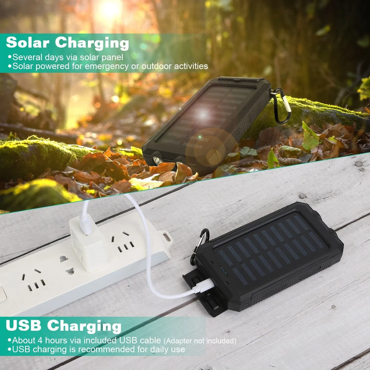 10000mAh Solar Power Bank External Battery Pack