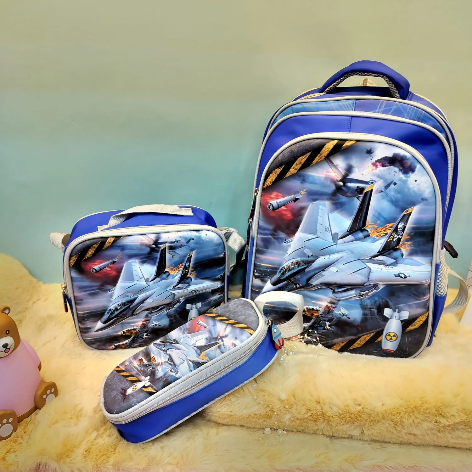 3-in-1 3D Emboss Print Cartoon Design Backpacks.