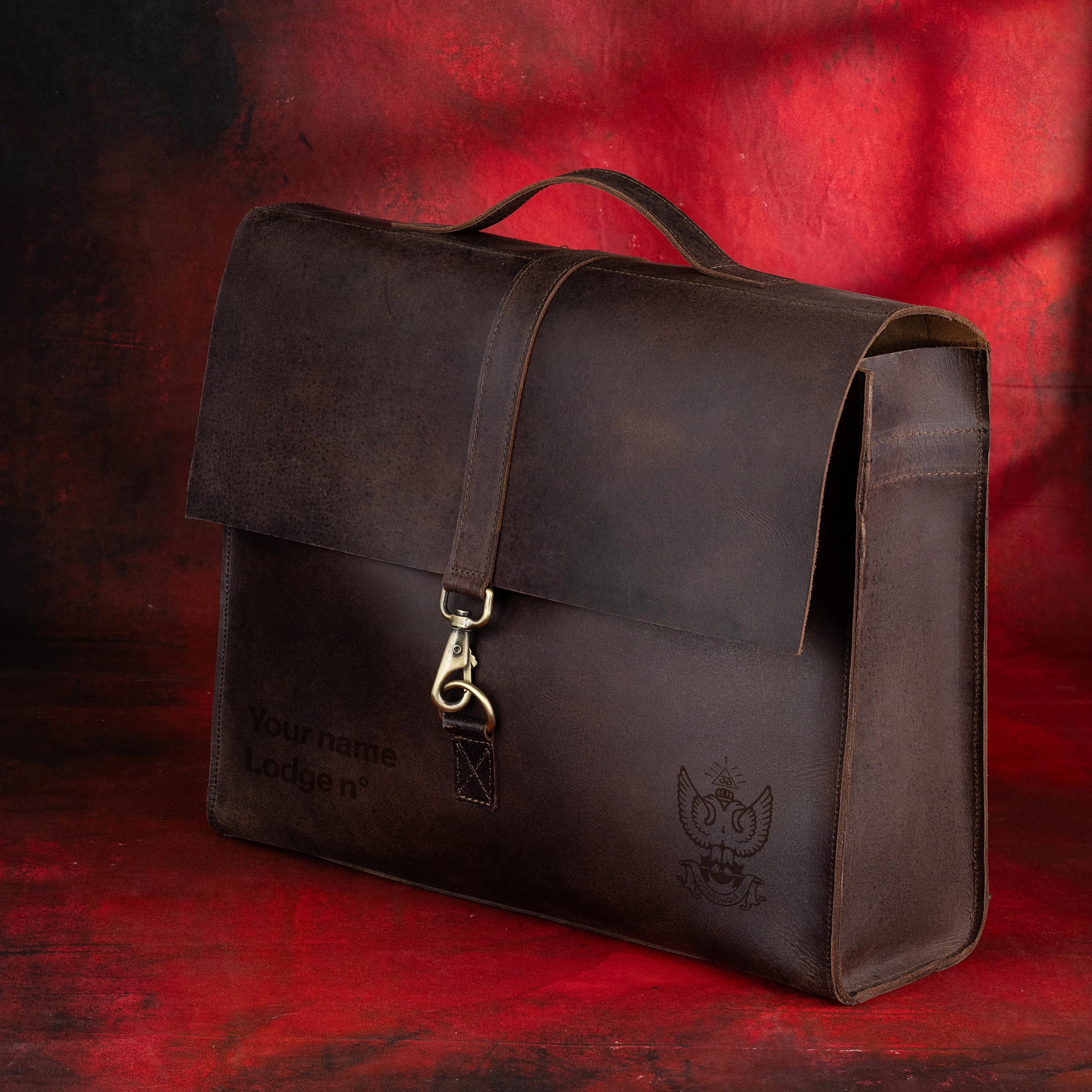 33rd Degree Scottish Rite Briefcase - Wings Up Genuine Cow Leather Convertible Bag