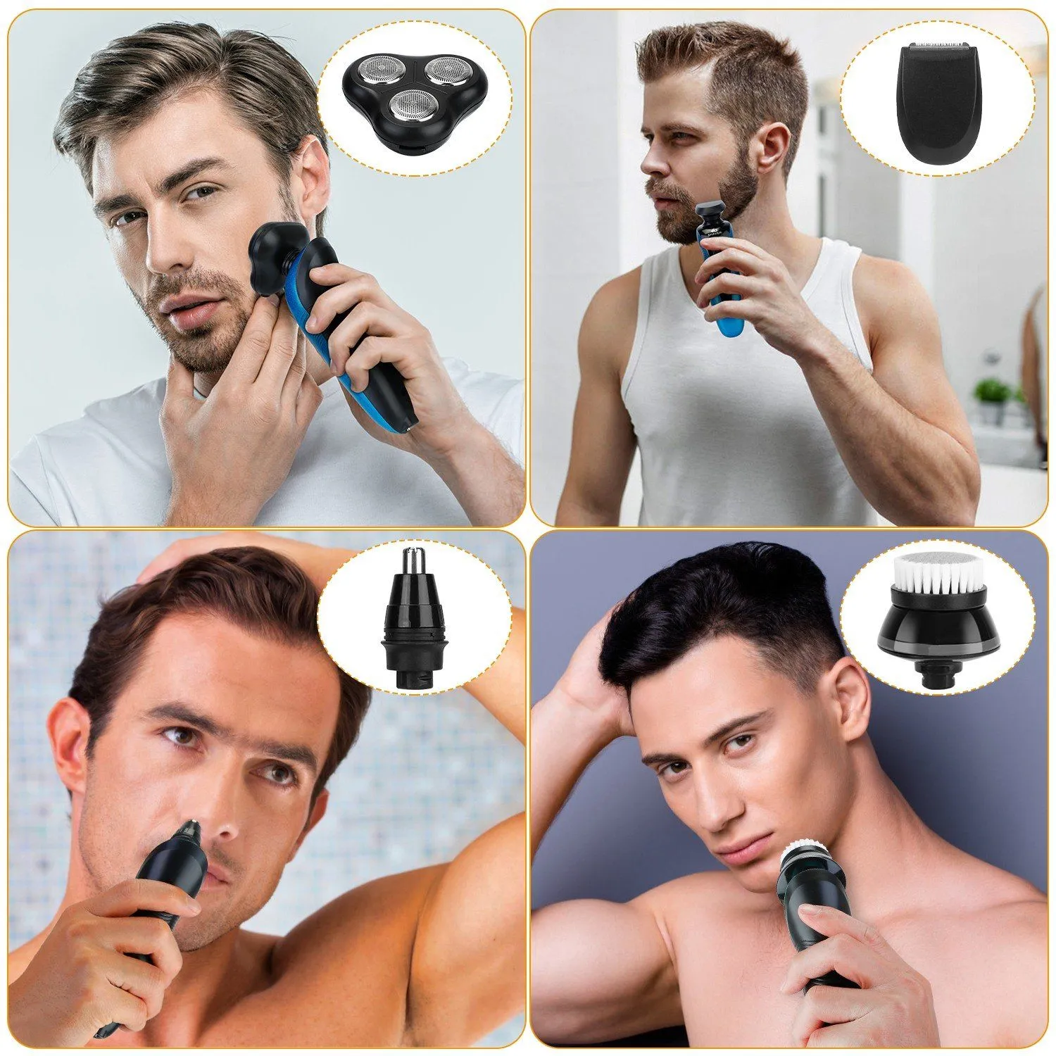 4-in-1 IPX7 Waterproof Beard Trimmer Cordless Razor for Men