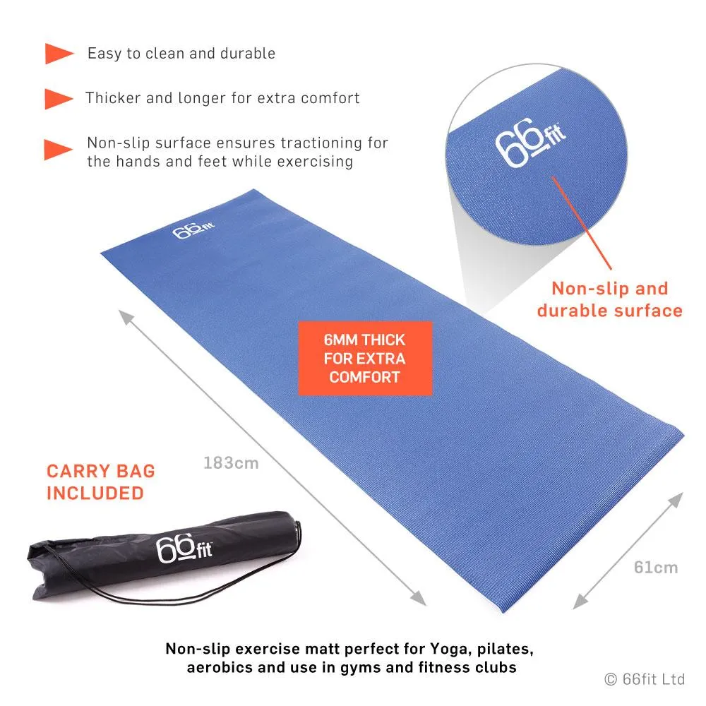 66fit Yoga Mat Plus  Blue - With Carry Bag