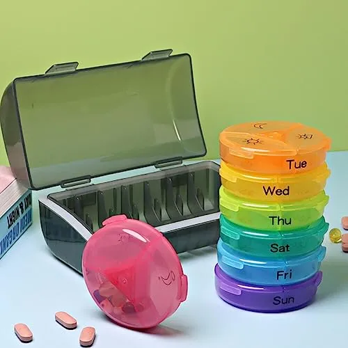 7 Day 2 Times a Day Pill Organizer Large Weekly Daily Pill Cases for Pills/Vitamin/Fish Oil/Supplements, BPA Free Easy to Clean Portable Travel Pocket Purse Storage Box (Transparent)