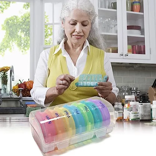 7 Day 2 Times a Day Pill Organizer Large Weekly Daily Pill Cases for Pills/Vitamin/Fish Oil/Supplements, BPA Free Easy to Clean Portable Travel Pocket Purse Storage Box (Transparent)