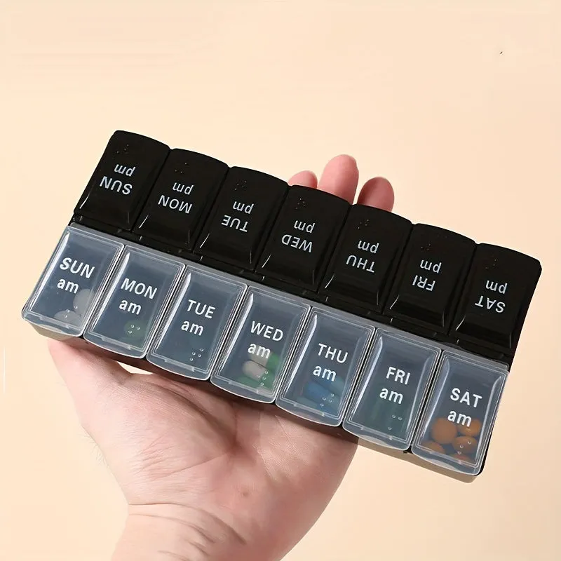 7Day Pill Organizer with 14 Compartments EasyOpen Lids