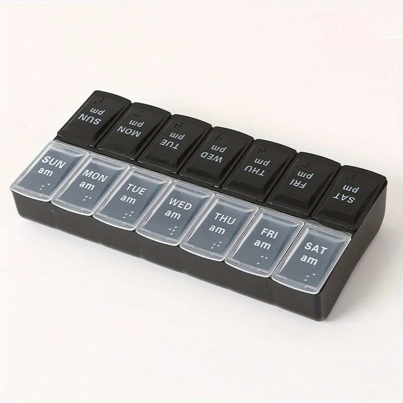 7Day Pill Organizer with 14 Compartments EasyOpen Lids