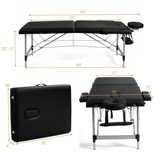 84 Inch L Portable Adjustable Massage Bed with Carry Case for Facial Salon Spa -Black