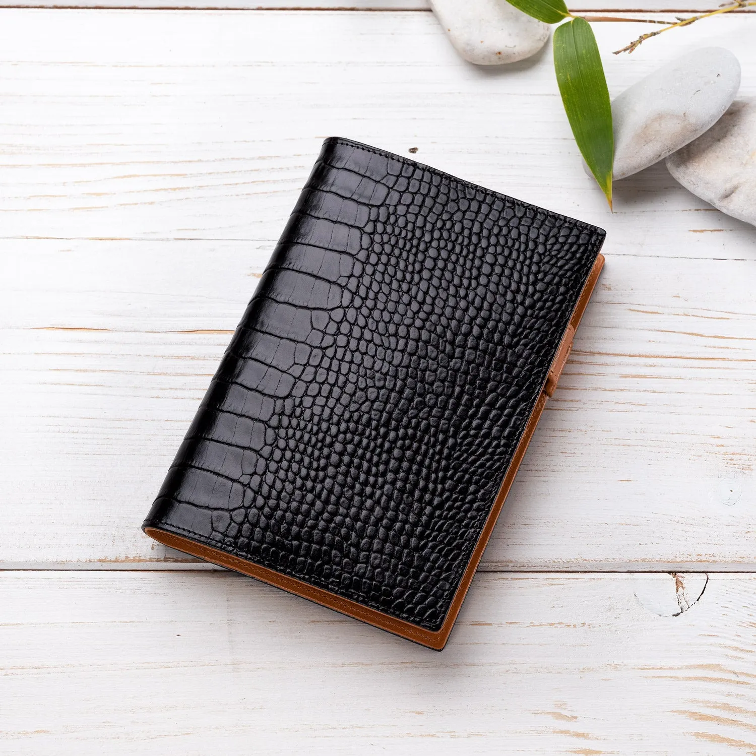 A6 Diary in Black Croc and Cognac, 2025