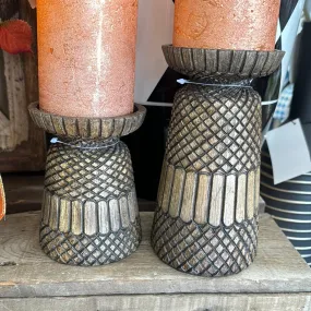 Acorn carved pillar candle holders