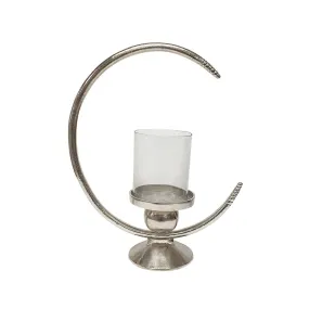 ALUMINUM 19" RING CANDLE HOLDER W/GLASS, SILVER