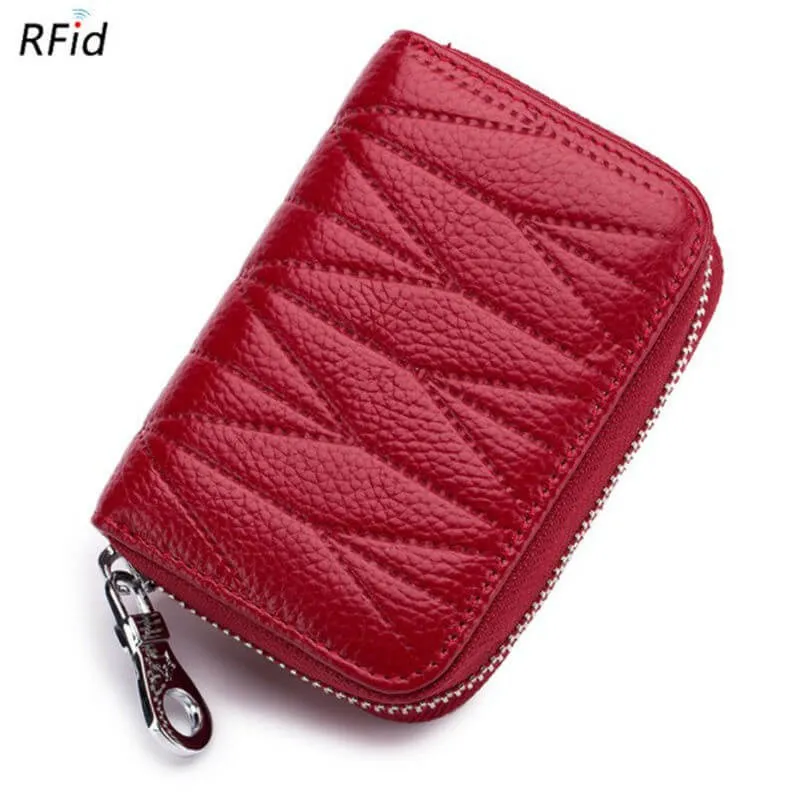 Anti - theft ladies card bag quality leather zipper purse