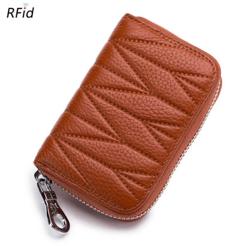 Anti - theft ladies card bag quality leather zipper purse