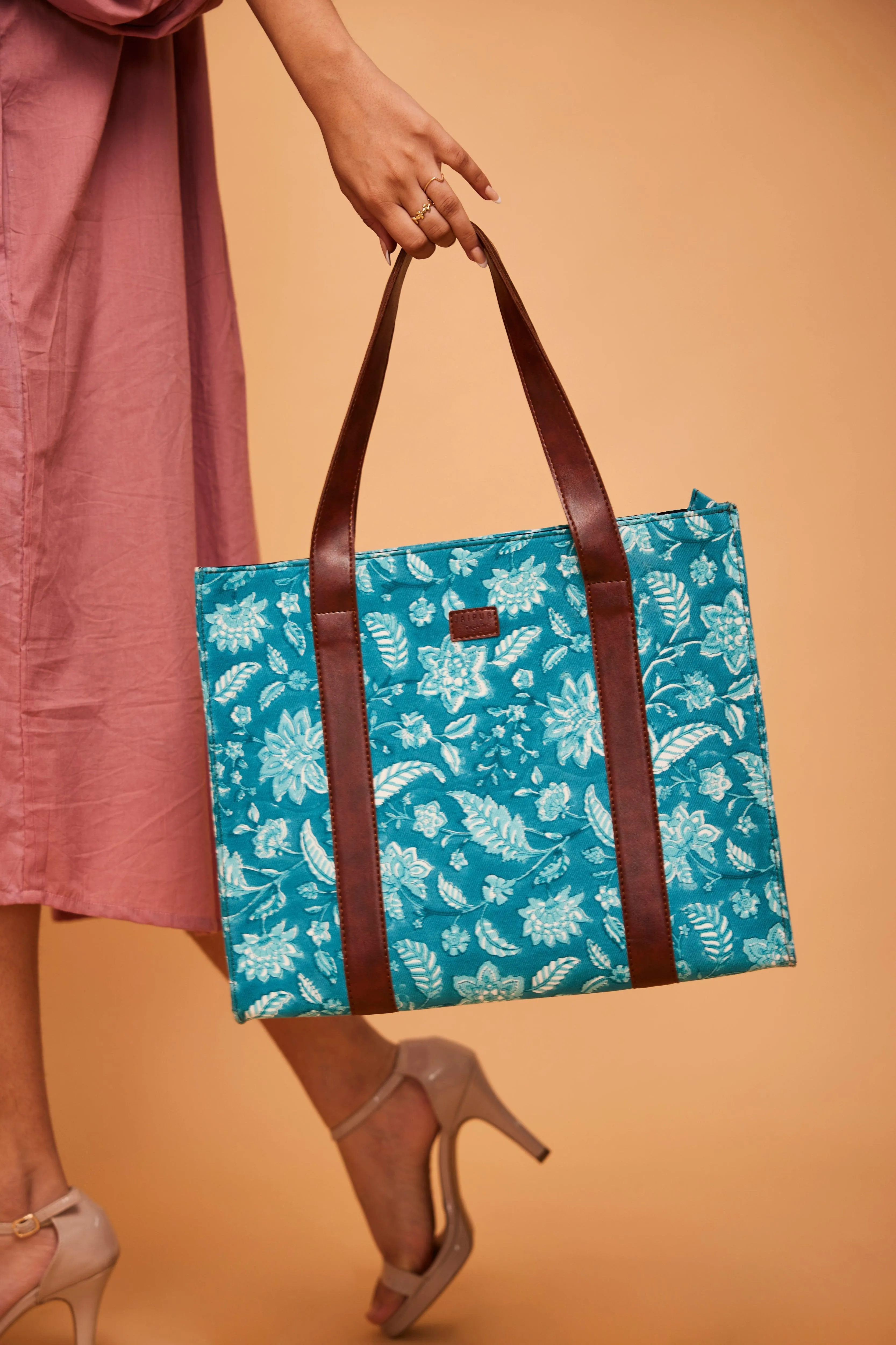 Aqua Blue Structured Tote Bag