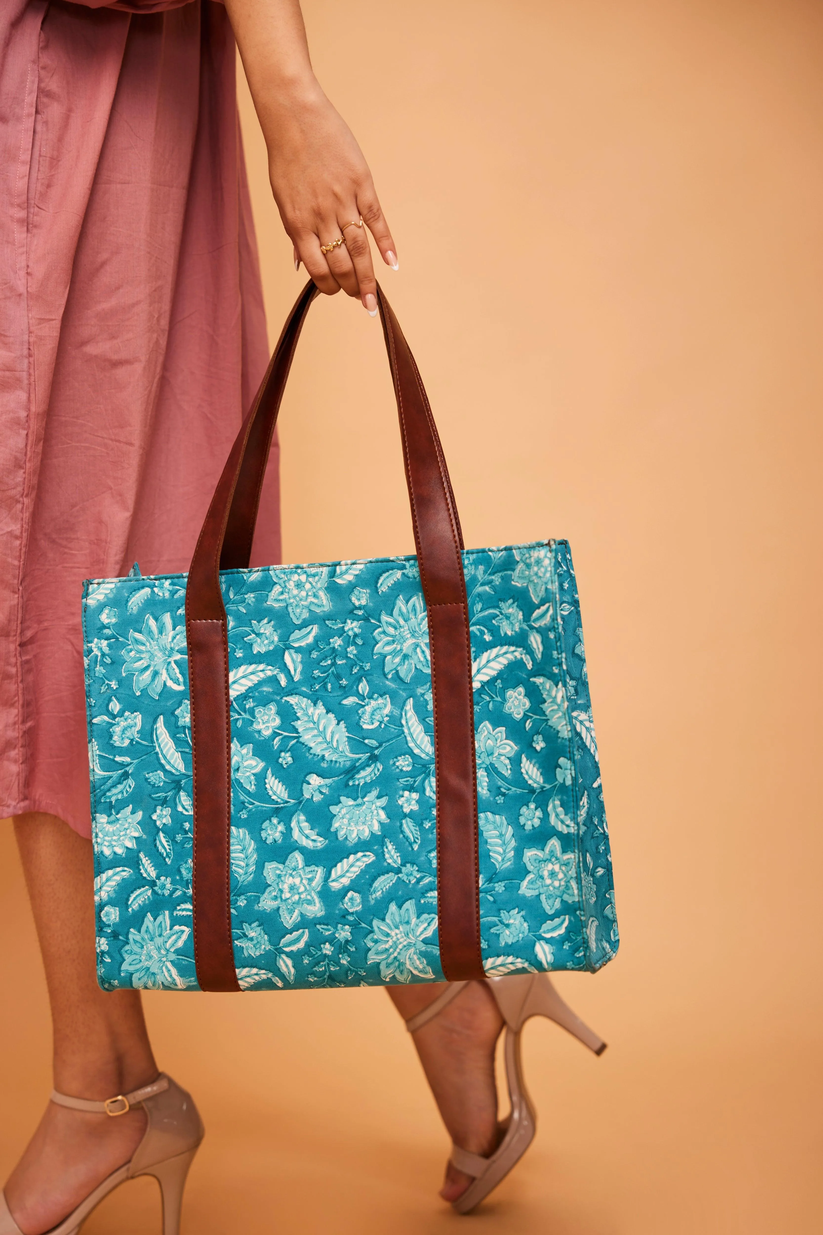 Aqua Blue Structured Tote Bag