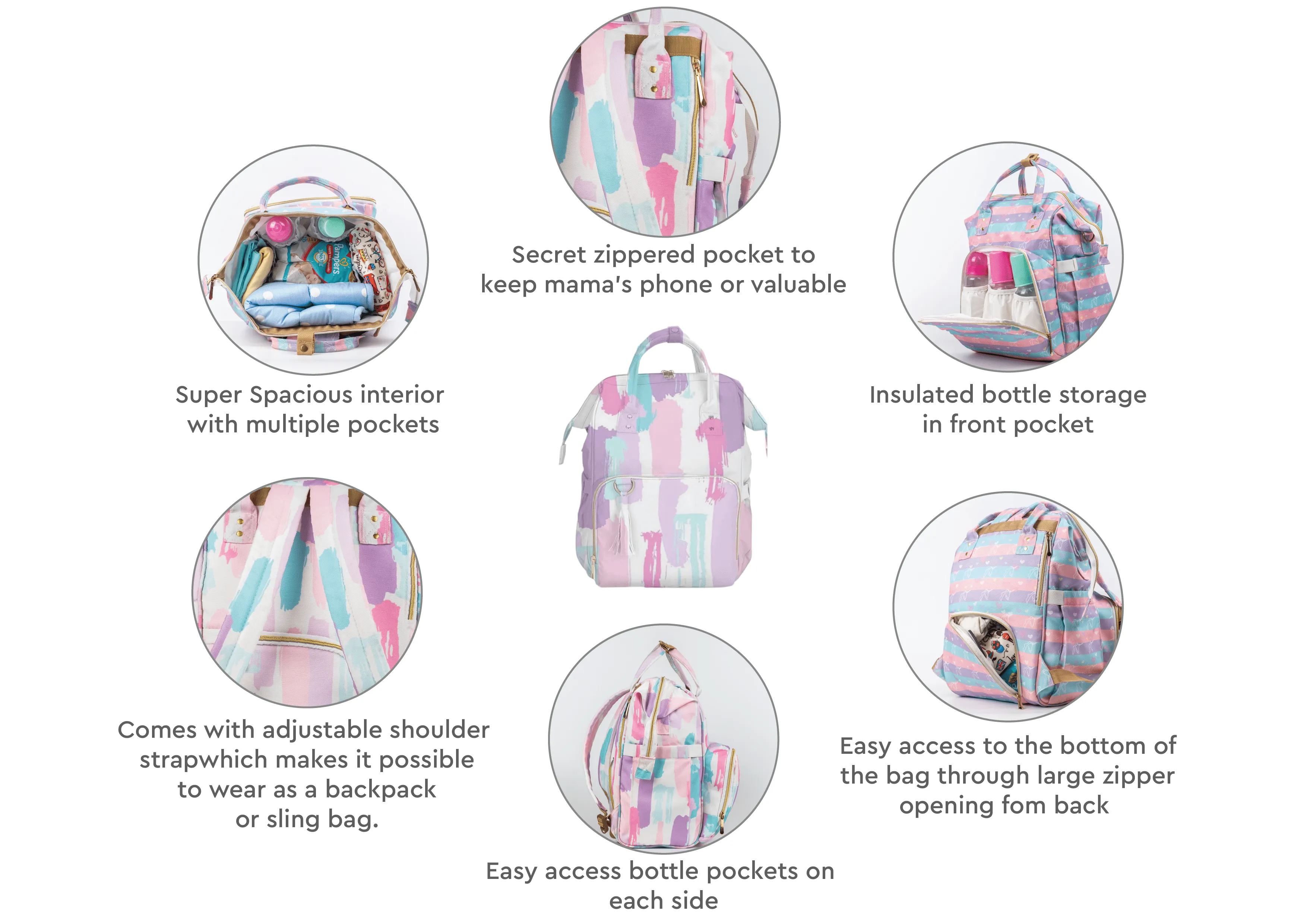 Art on Canvas - Chic Diaper Bag Backpack for New Moms, Unicorn