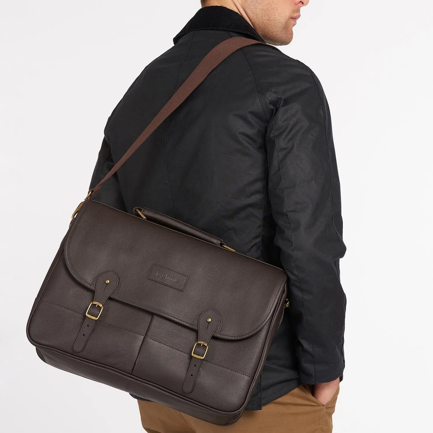 Barbour Leather Briefcase in Chocolate