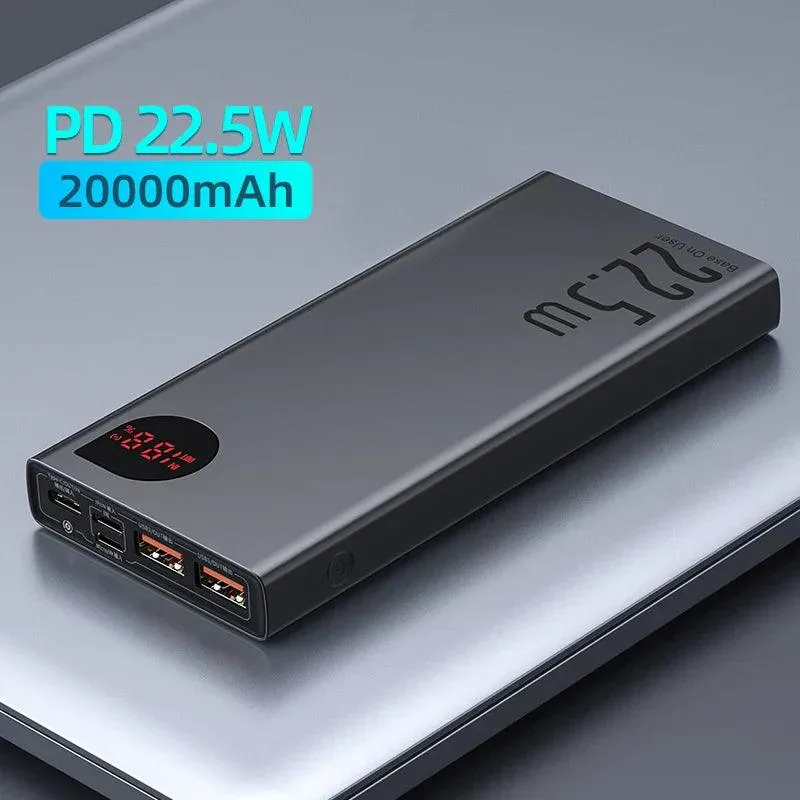 Baseus 65W 20000mAh Fast Charging Power Bank - Portable Charger for iPhone & Xiaomi Devices