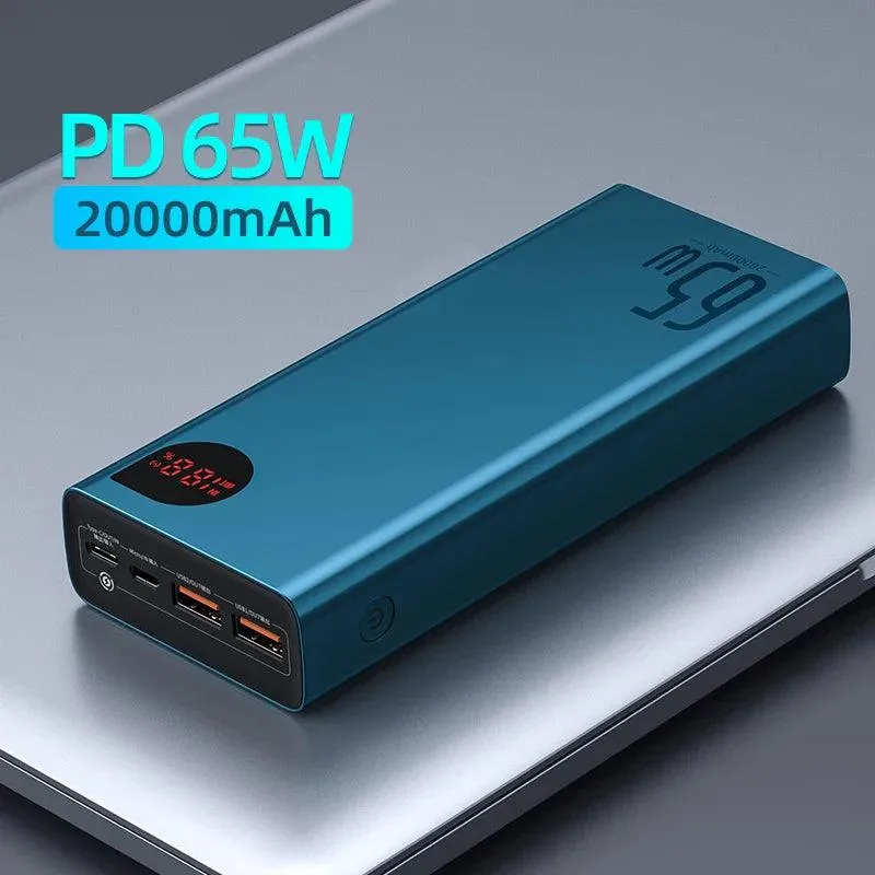 Baseus 65W 20000mAh Fast Charging Power Bank - Portable Charger for iPhone & Xiaomi Devices