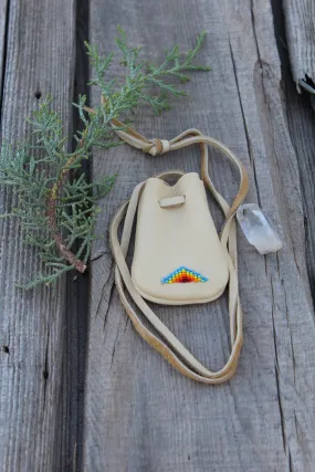 Beaded medicine pouch, leather necklace bag