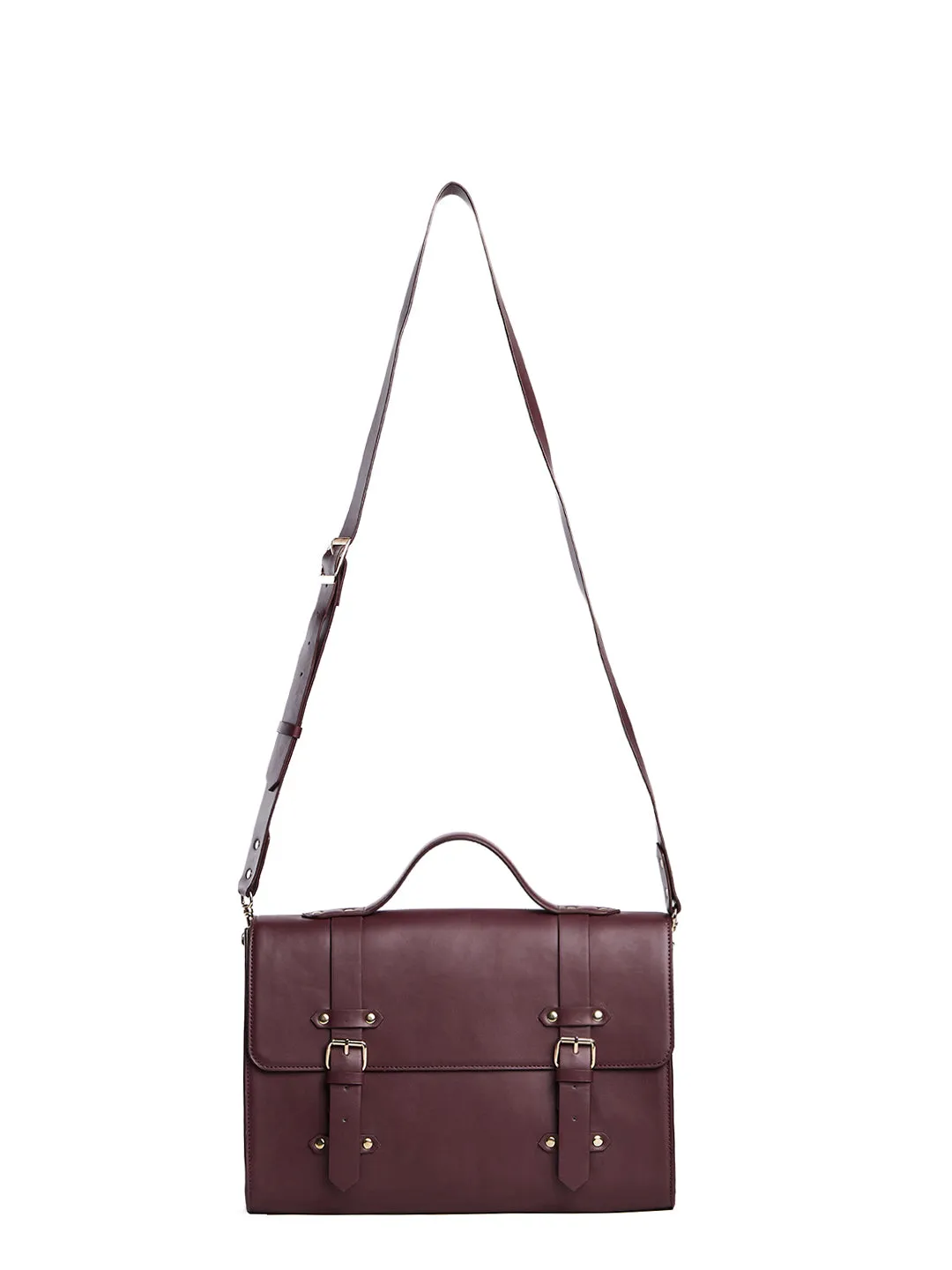 Berrylush Women Solid Maroon PU Detachable Sling Strap Embellished Regular Briefcase Bag