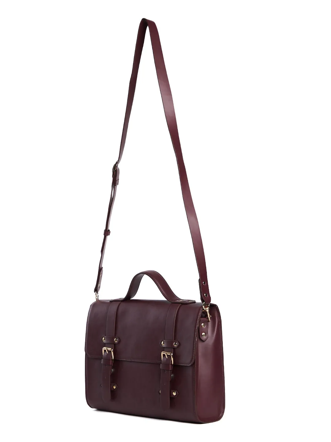 Berrylush Women Solid Maroon PU Detachable Sling Strap Embellished Regular Briefcase Bag