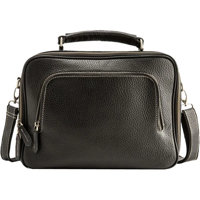 Black Leather Mens Briefcase Work Bag Laptop Bag Business Bag for Men