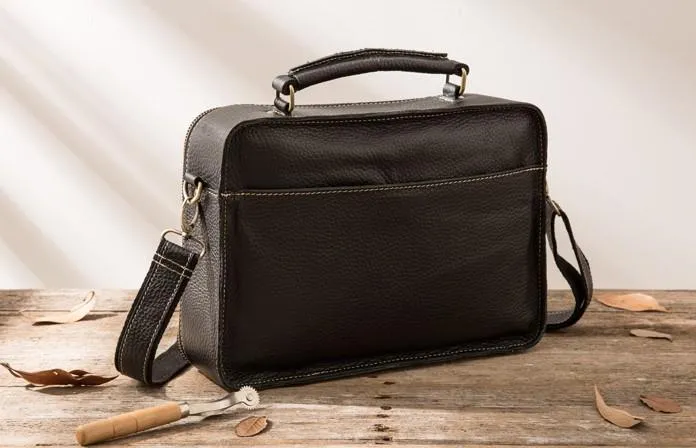 Black Leather Mens Briefcase Work Bag Laptop Bag Business Bag for Men