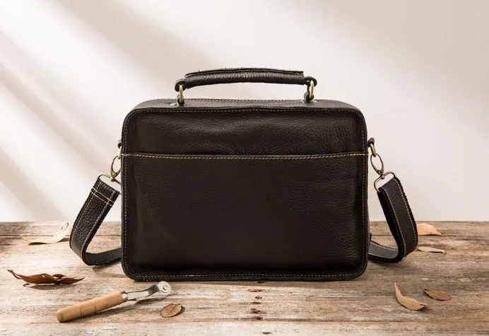 Black Leather Mens Briefcase Work Bag Laptop Bag Business Bag for Men