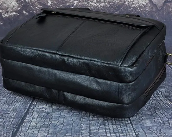 Black Leather Mens Large Briefcase Travel Bag Business Bag Work Bag for Men