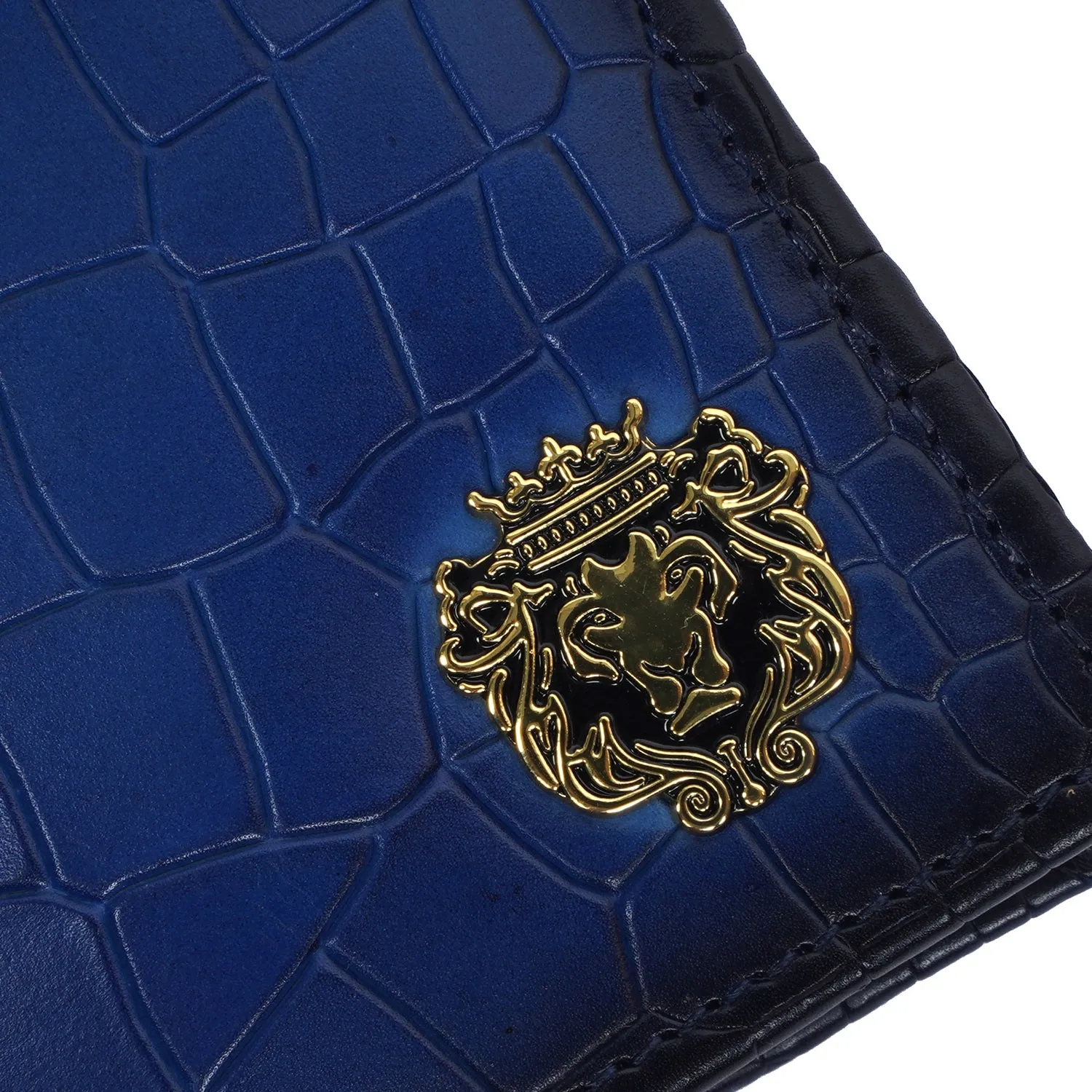 Blue Passport & Wallet With Card Holder In Deep Cut Croco Leather by Brune & Bareskin