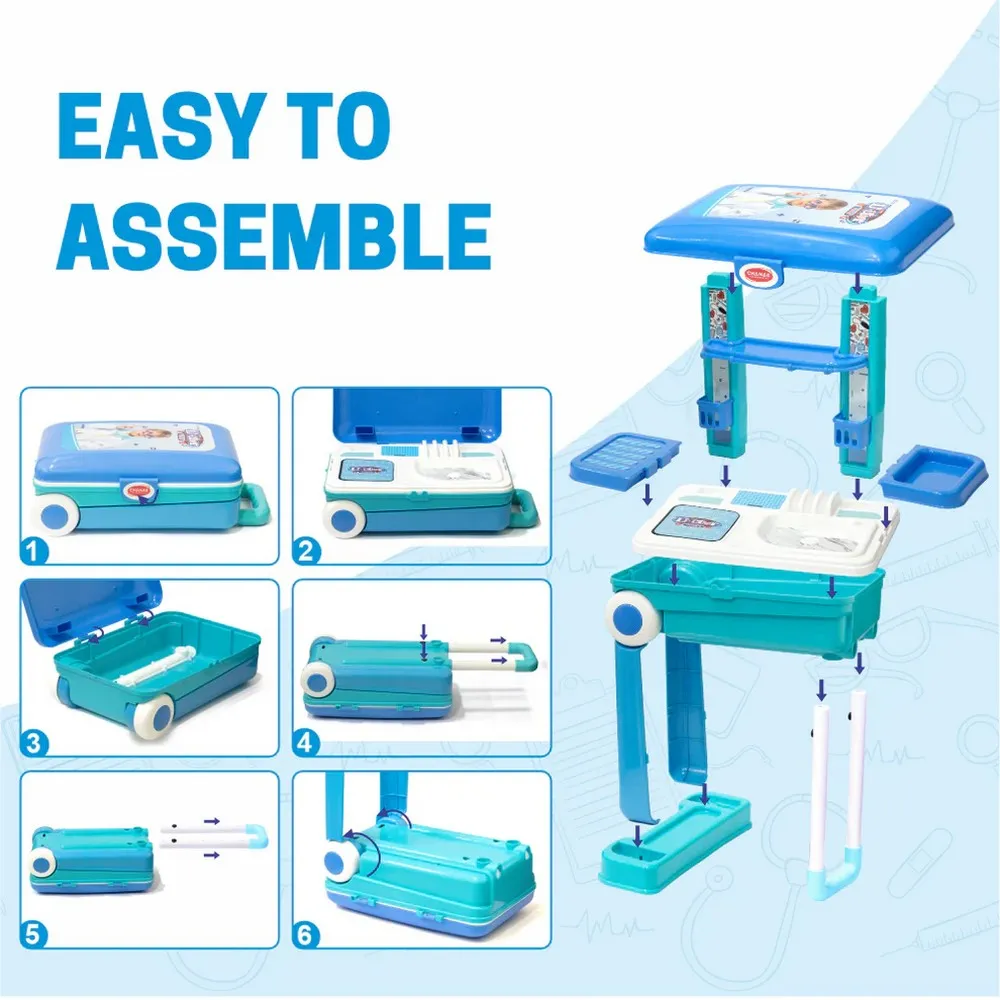 Blue Premium Doctor Set Trolley With LED Light Instruments