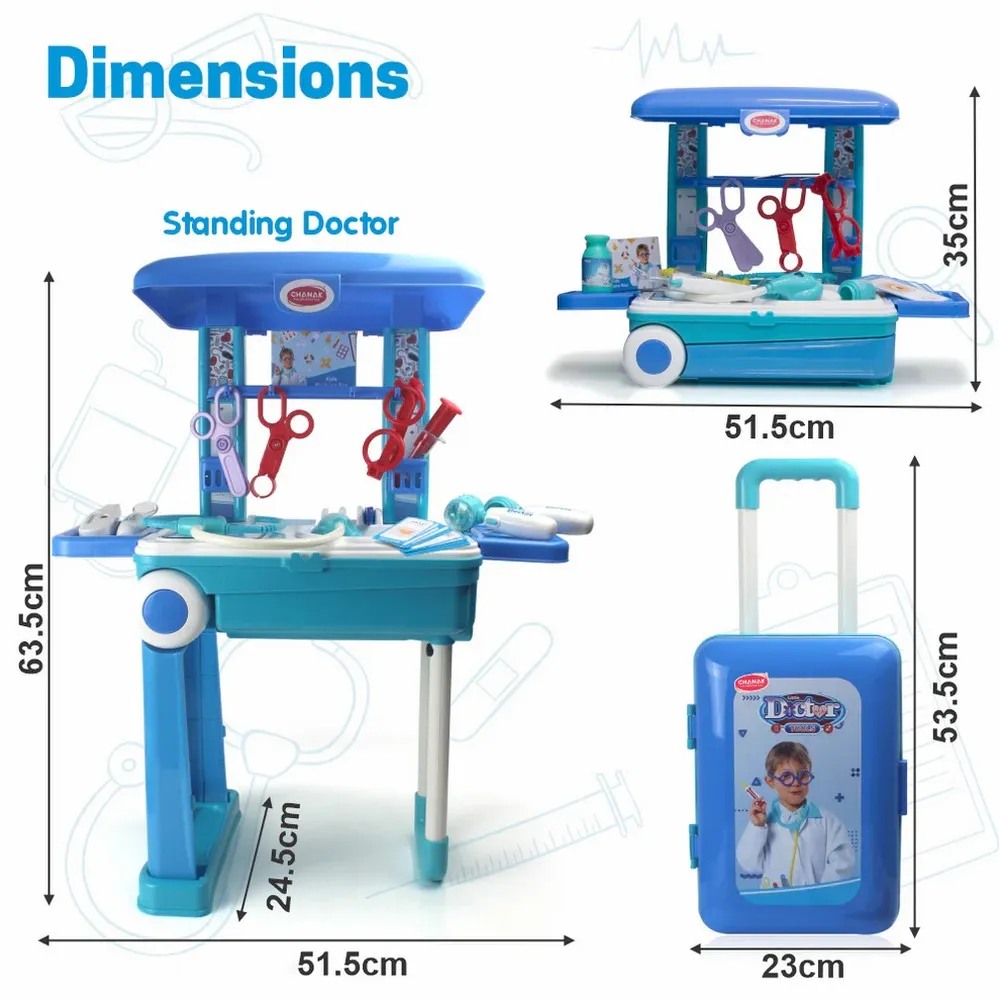 Blue Premium Doctor Set Trolley With LED Light Instruments