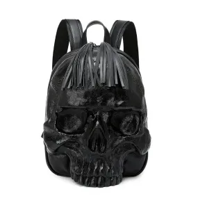 Bold Embossed Three-dimensional Skull Punk Backpack with Fringe