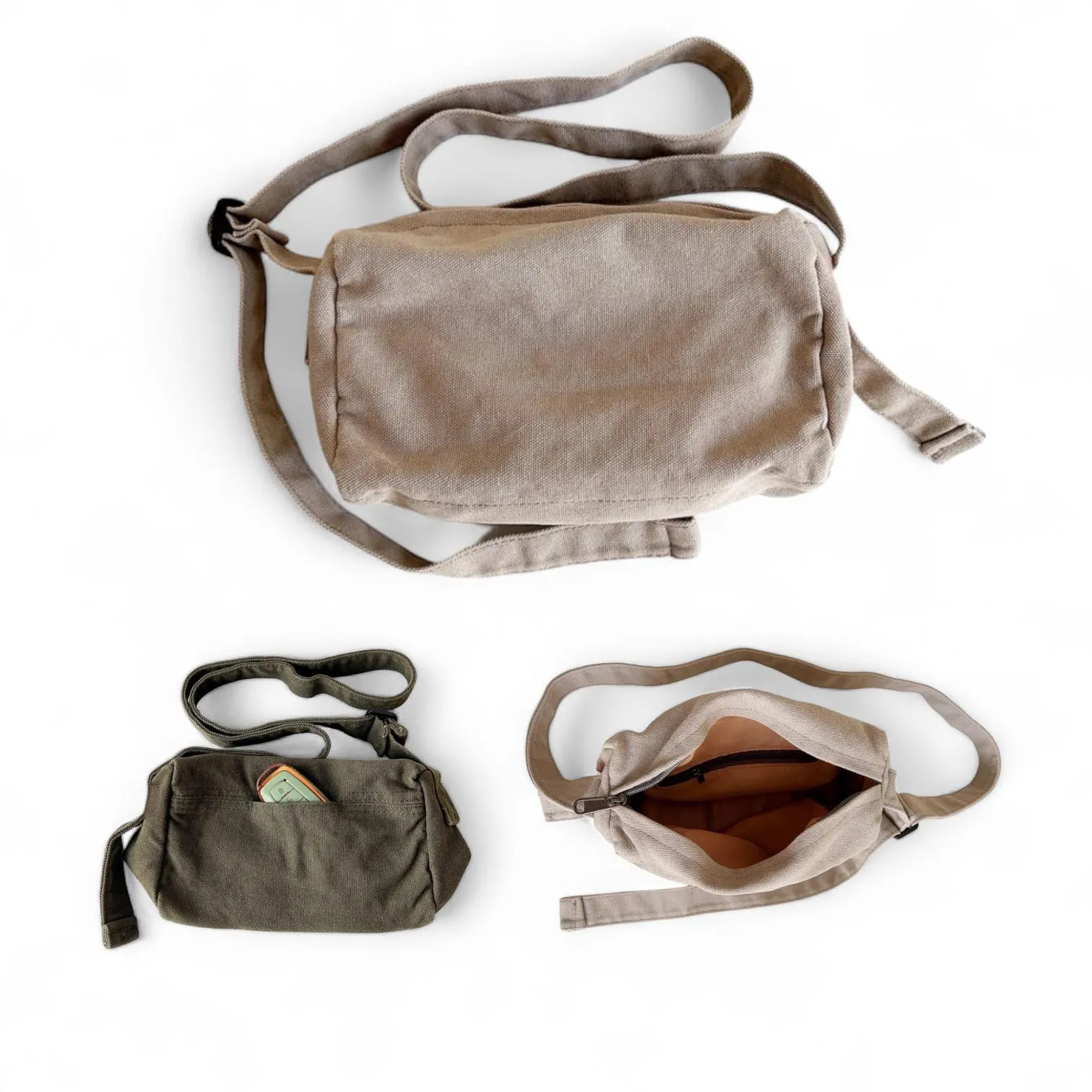 BOLSO Canvas Zipper Casual Shoulder Crossbody Bag