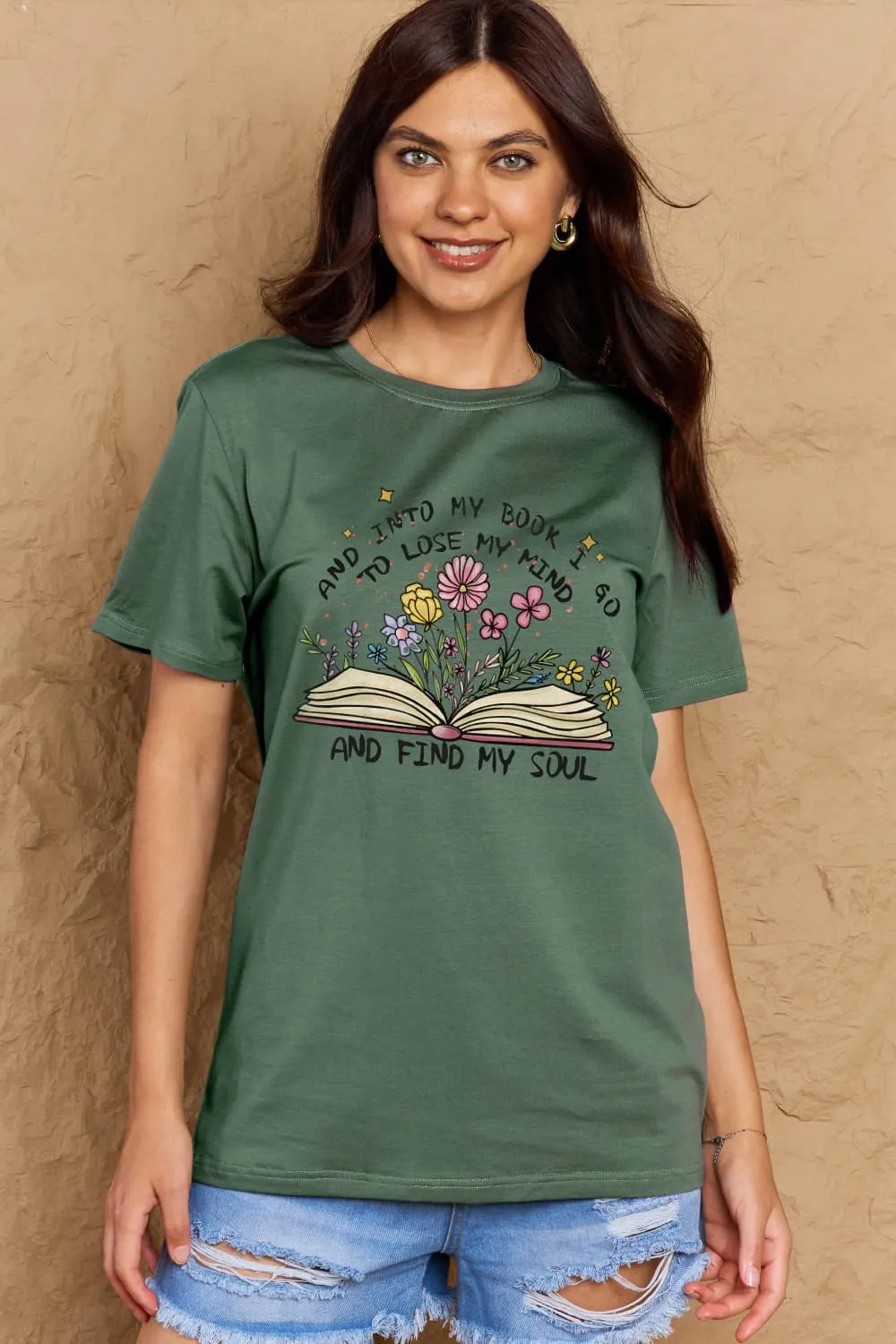 Book & Flower Graphic Cotton Tee