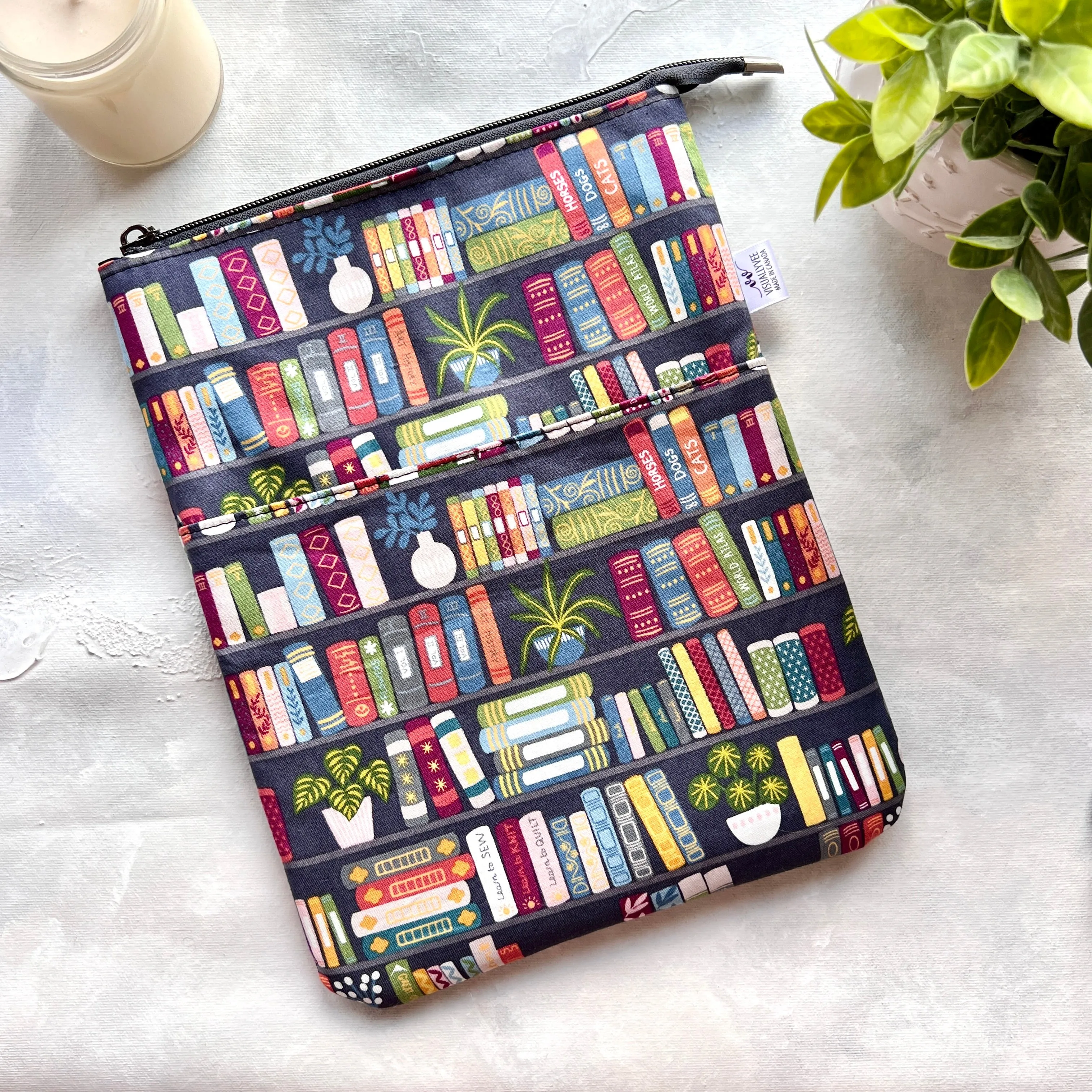 Bookshelf on Dark Grey -  Zippered Book Sleeve