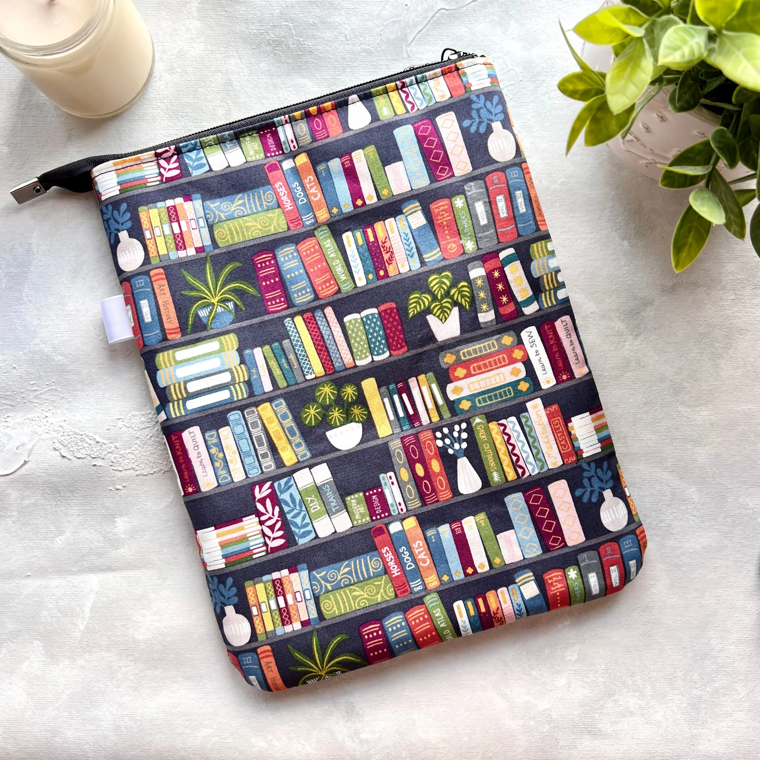 Bookshelf on Dark Grey -  Zippered Book Sleeve