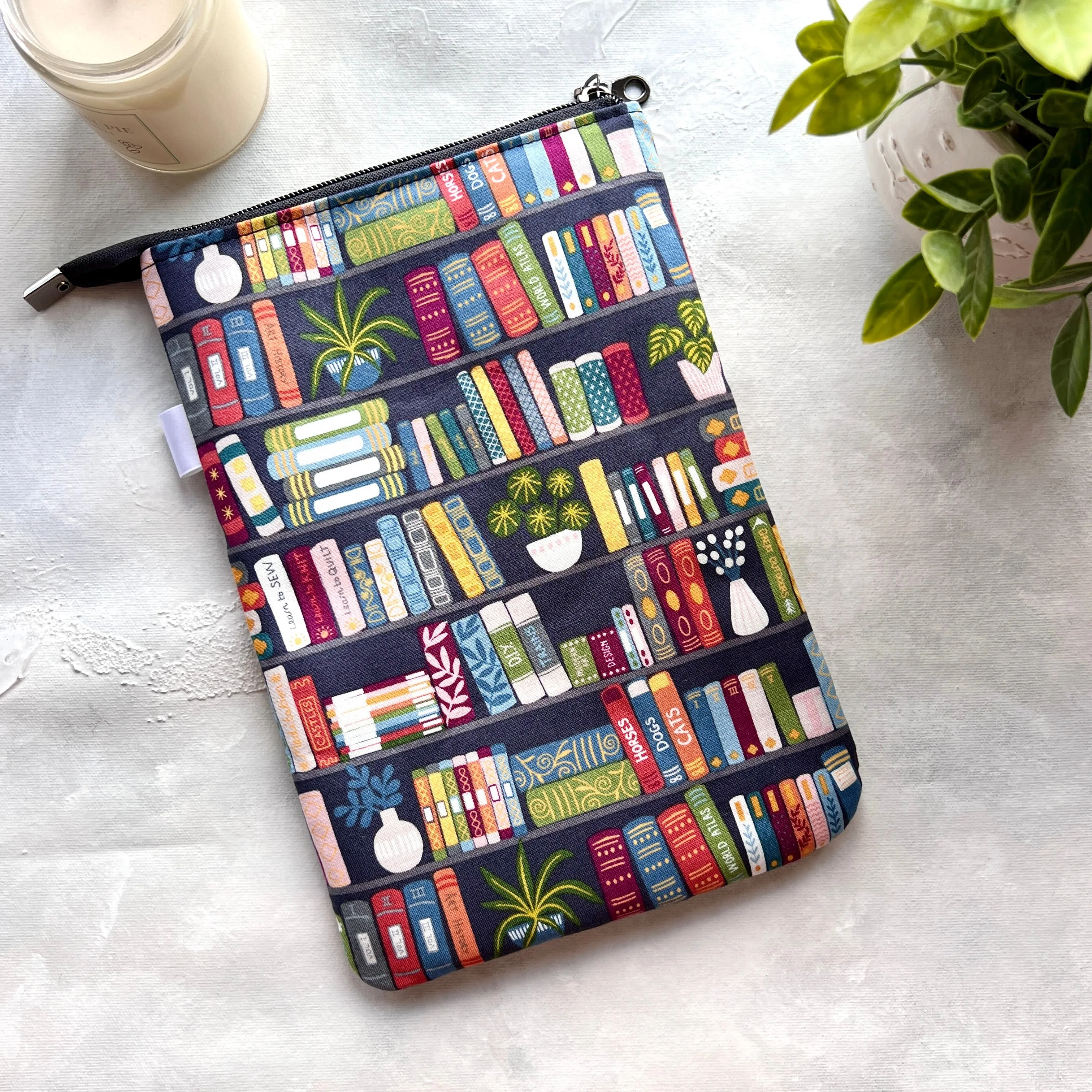 Bookshelf on Dark Grey -  Zippered Book Sleeve