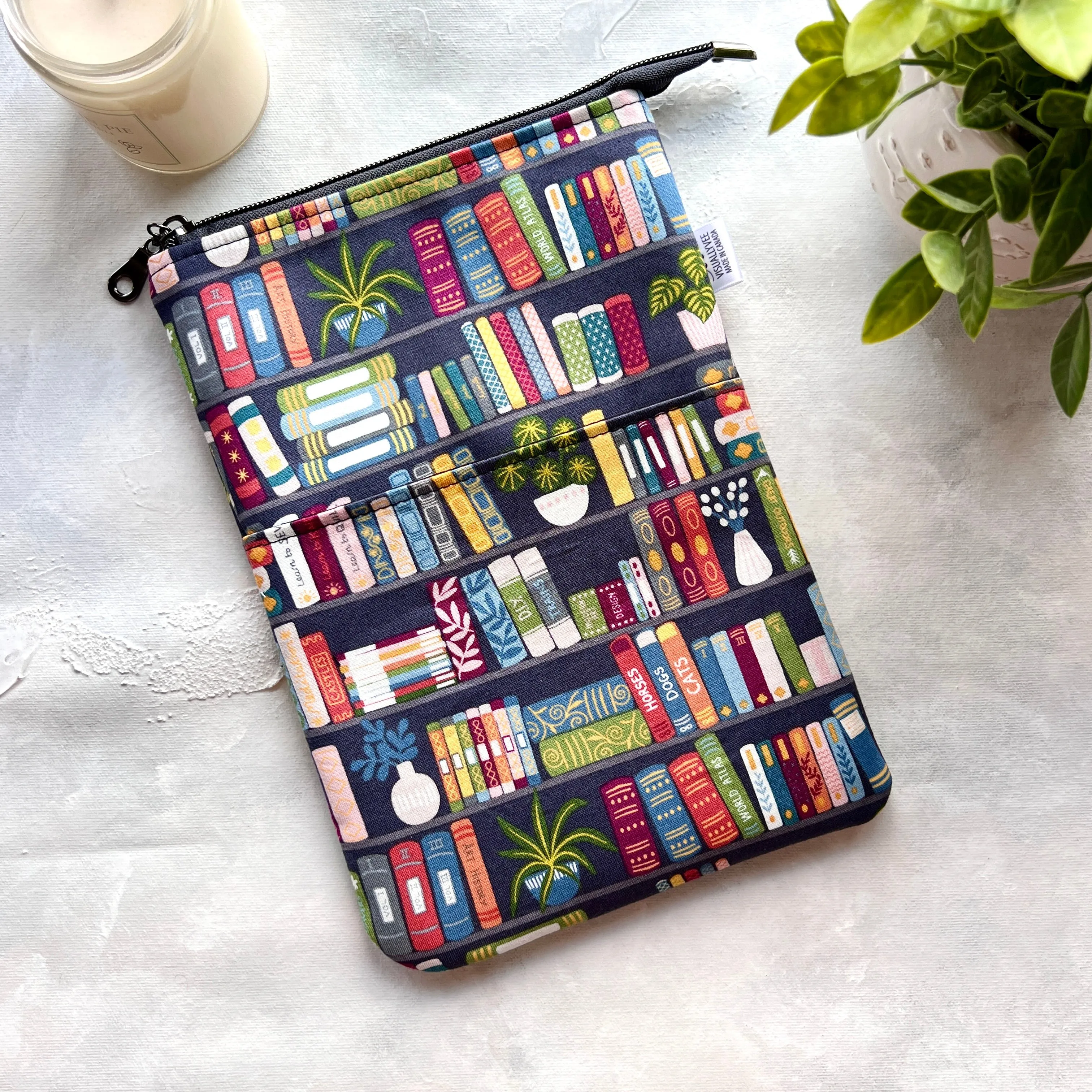 Bookshelf on Dark Grey -  Zippered Book Sleeve