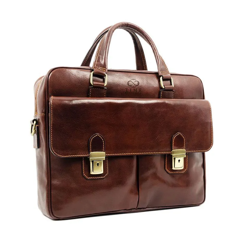 Brown Full Grain Italian Leather Briefcase Laptop Bag - The Stand