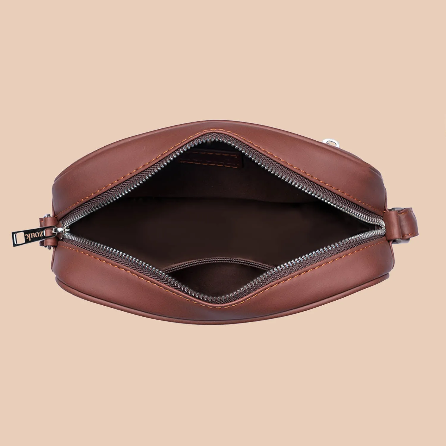 Brown Metal Motif Sling Bag