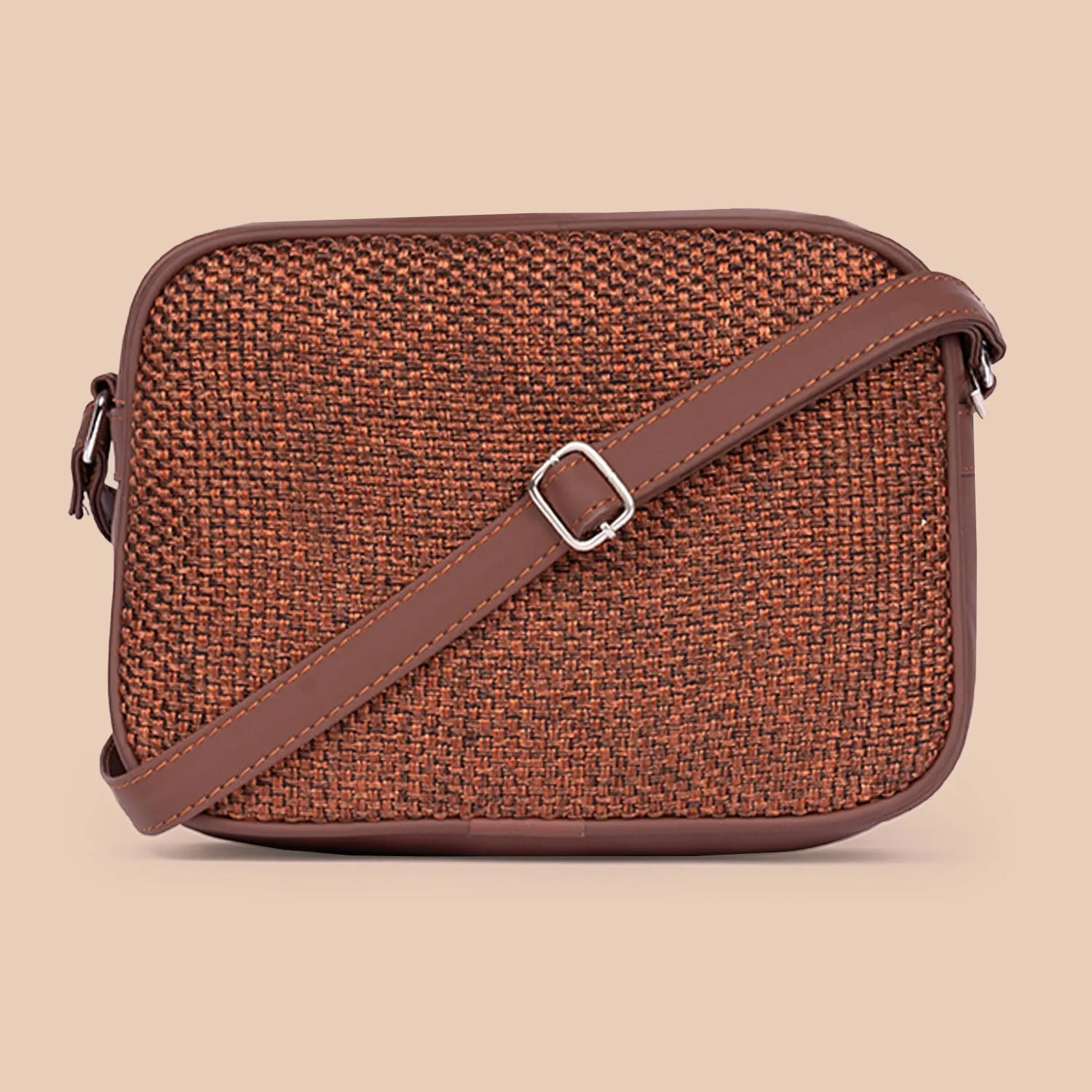 Brown Metal Motif Sling Bag