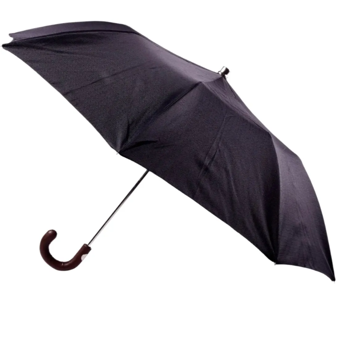 Brown Pigskin Travel Umbrella with Black Canopy