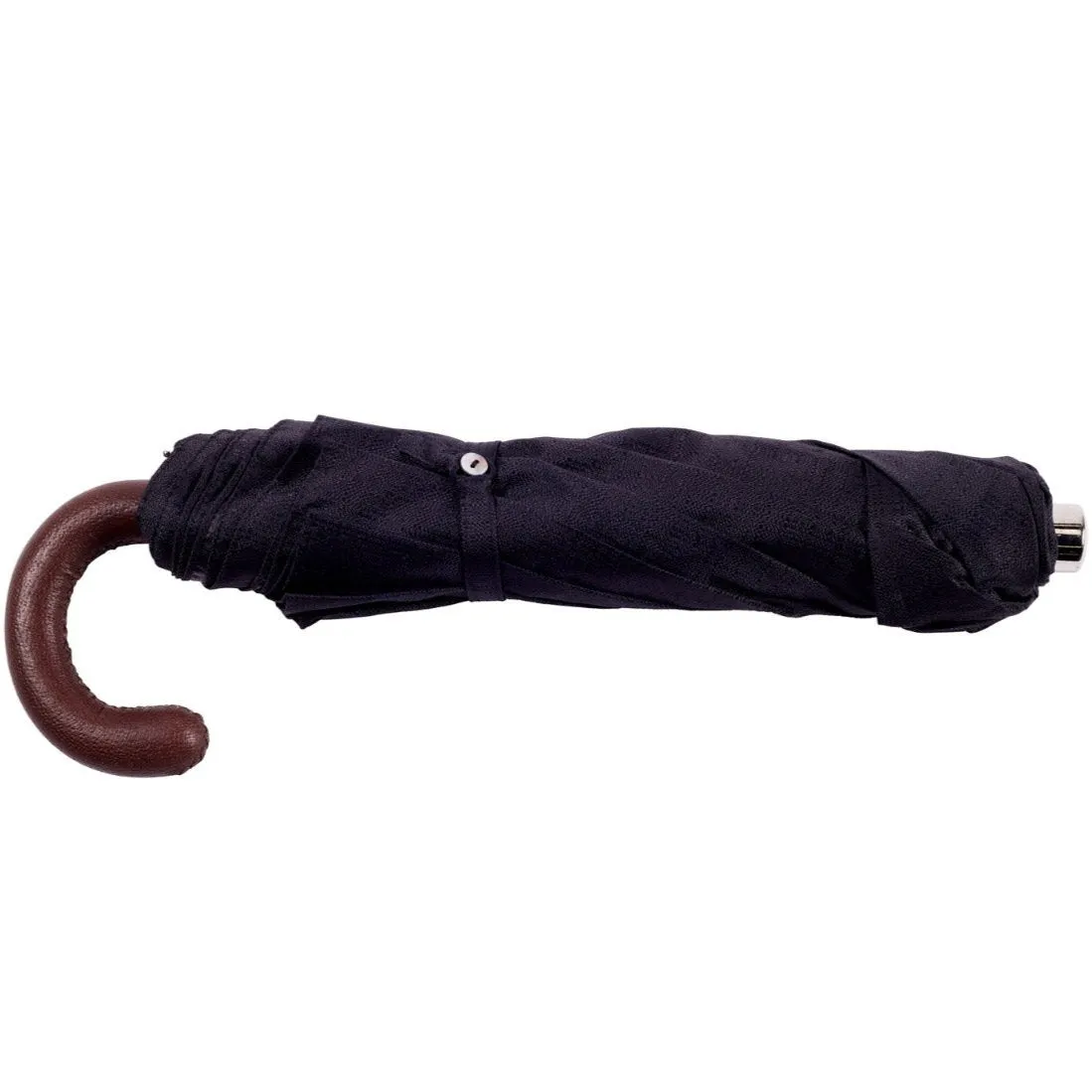 Brown Pigskin Travel Umbrella with Black Canopy