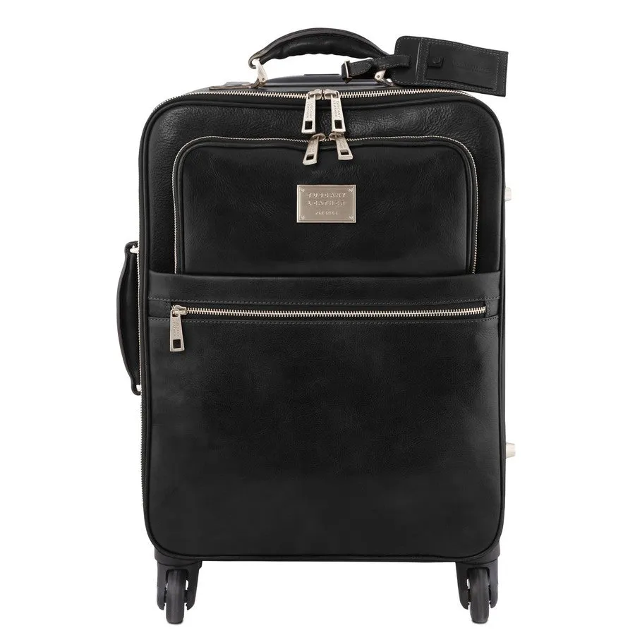 Business 4 Wheeled Luggage And Leather Laptop Briefcase Set