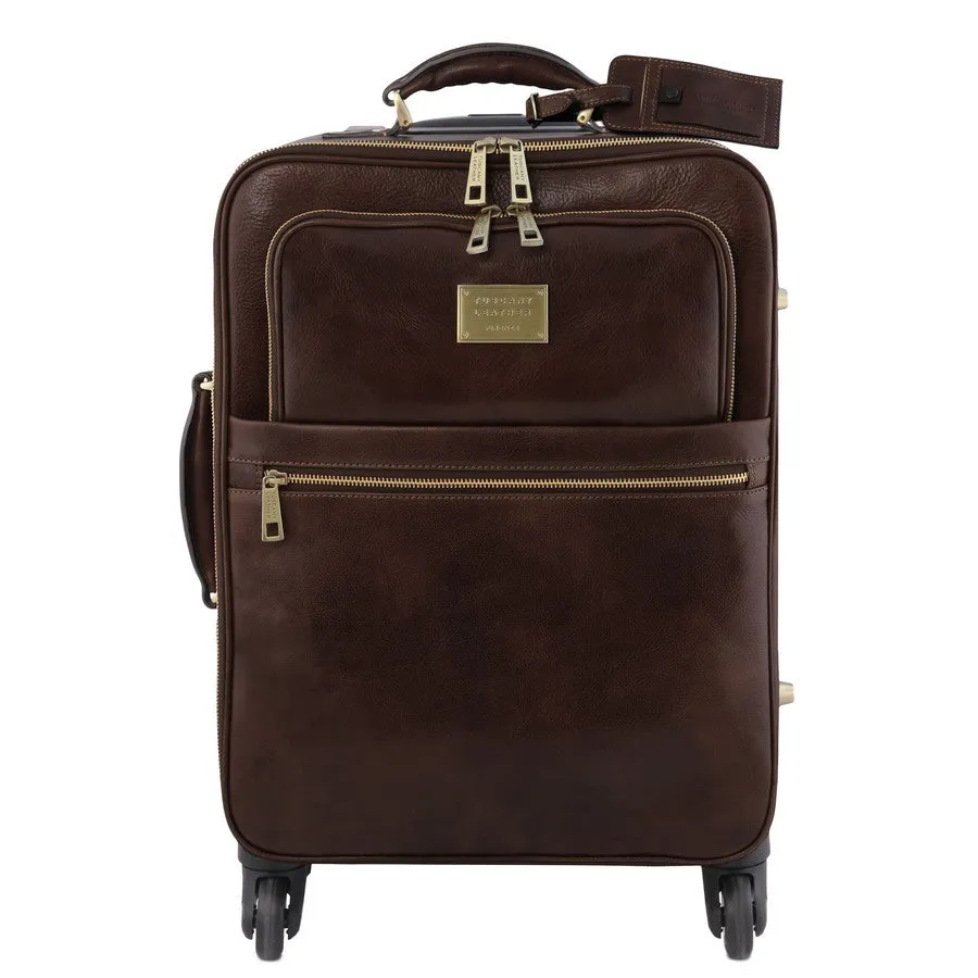 Business 4 Wheeled Luggage And Leather Laptop Briefcase Set