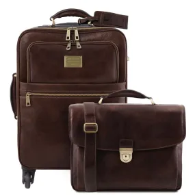 Business 4 Wheeled Luggage And Leather Laptop Briefcase Set