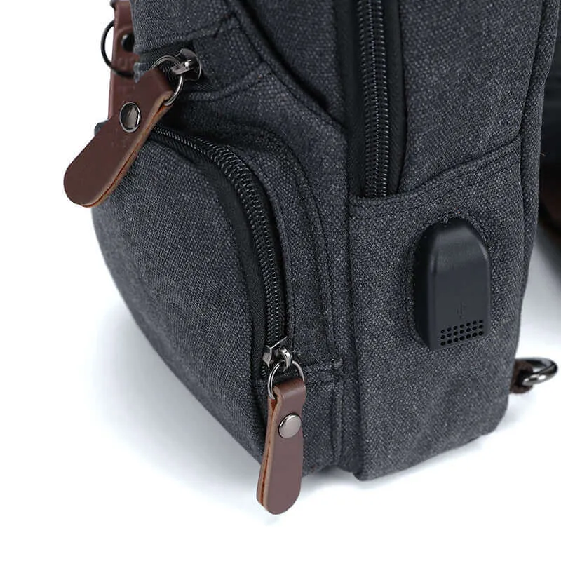 Canvas Crossbody Sling Bag | USB Charging Chest Bag