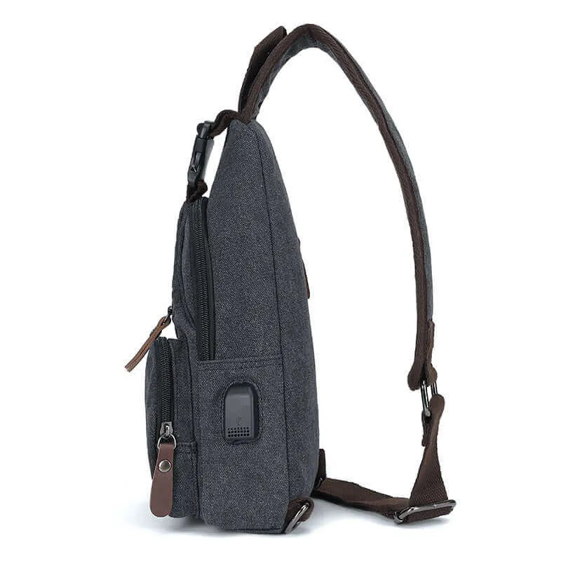 Canvas Crossbody Sling Bag | USB Charging Chest Bag