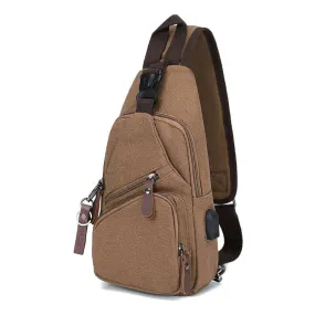 Canvas Crossbody Sling Bag | USB Charging Chest Bag